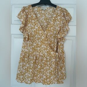 Yellow Floral Wrap Top